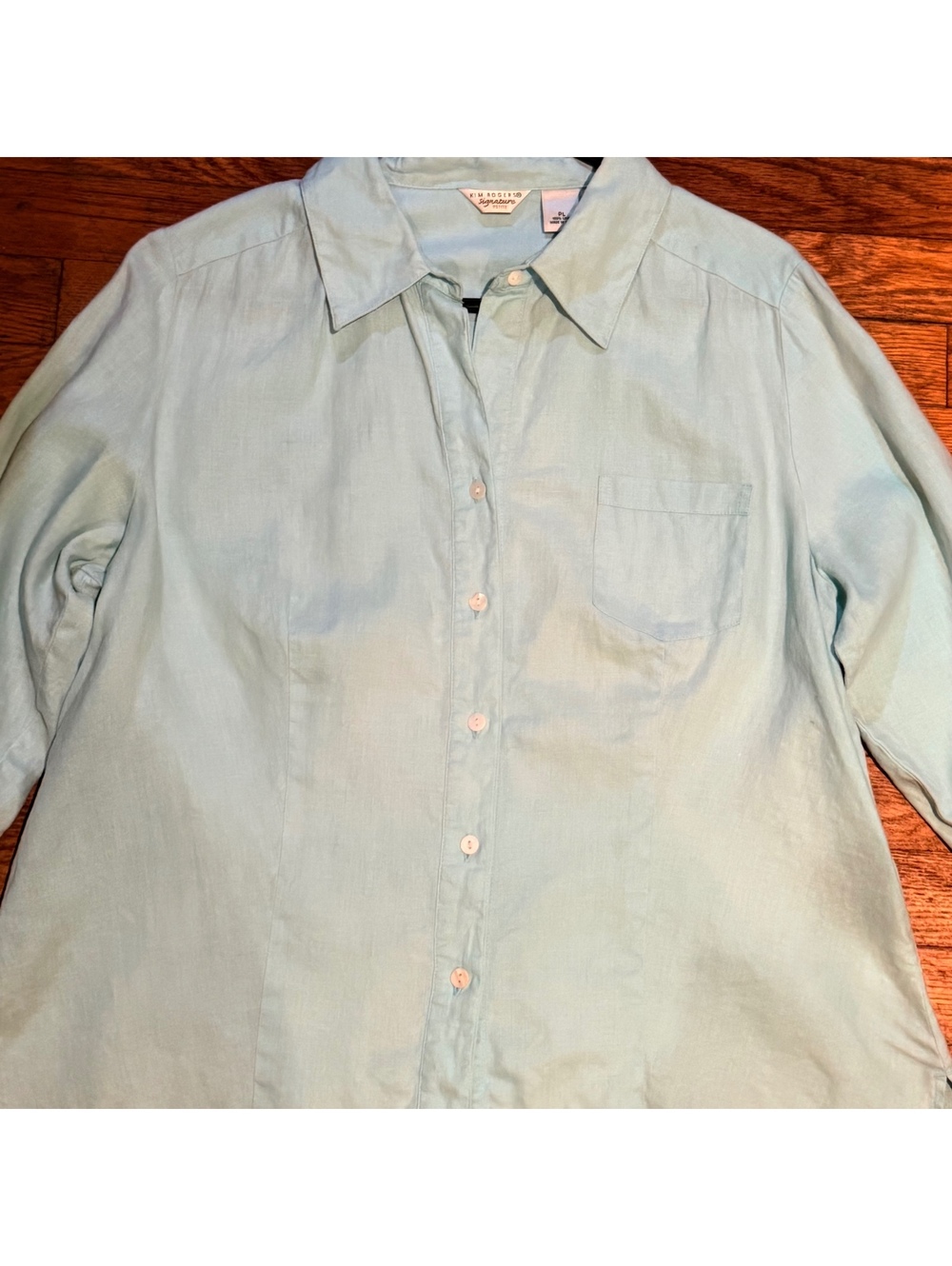 Kim Rogers Signature Petite Turquoise Linen Button-Up Shirt